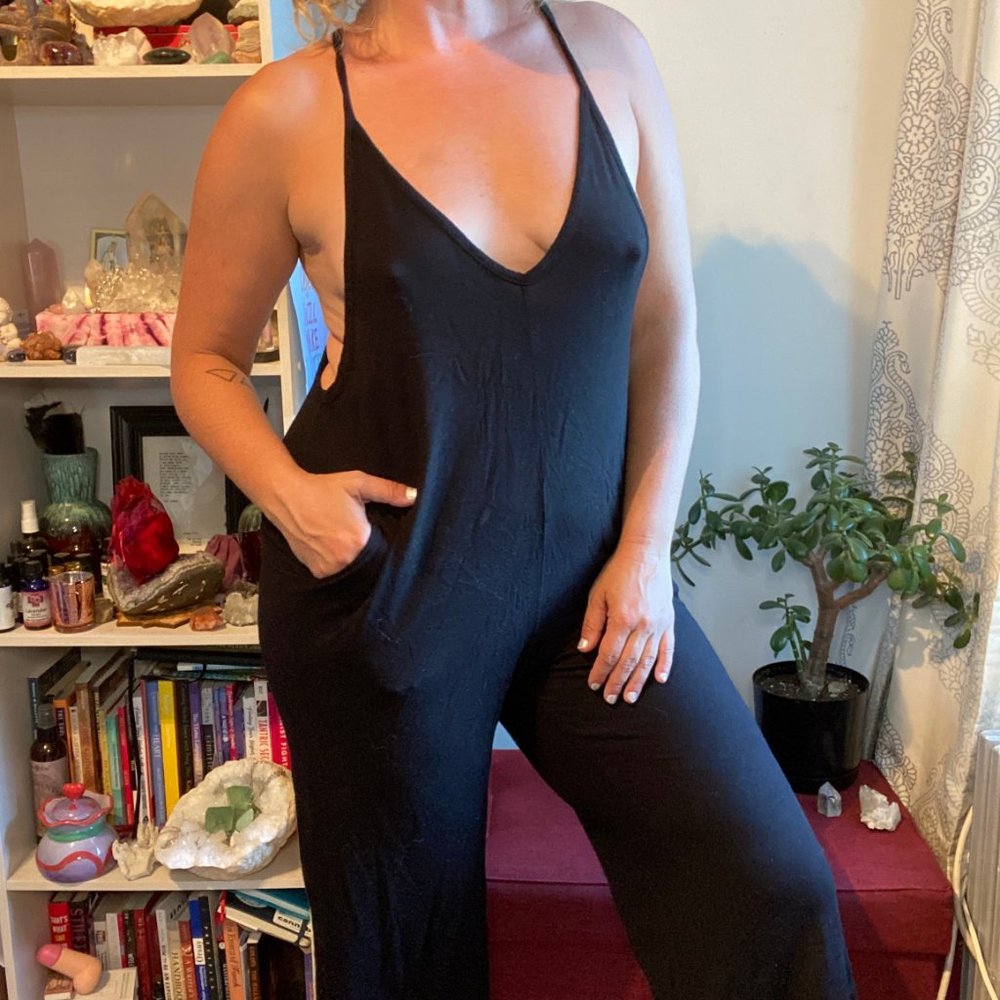 Soft Black 3/4 Romper with Pockets